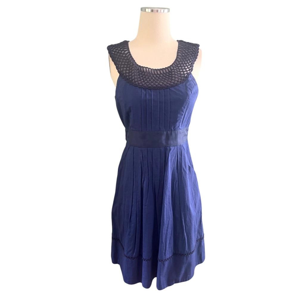 Floreat Navy Blue Crochet Yoke Mini Dress - Picture 2 of 13